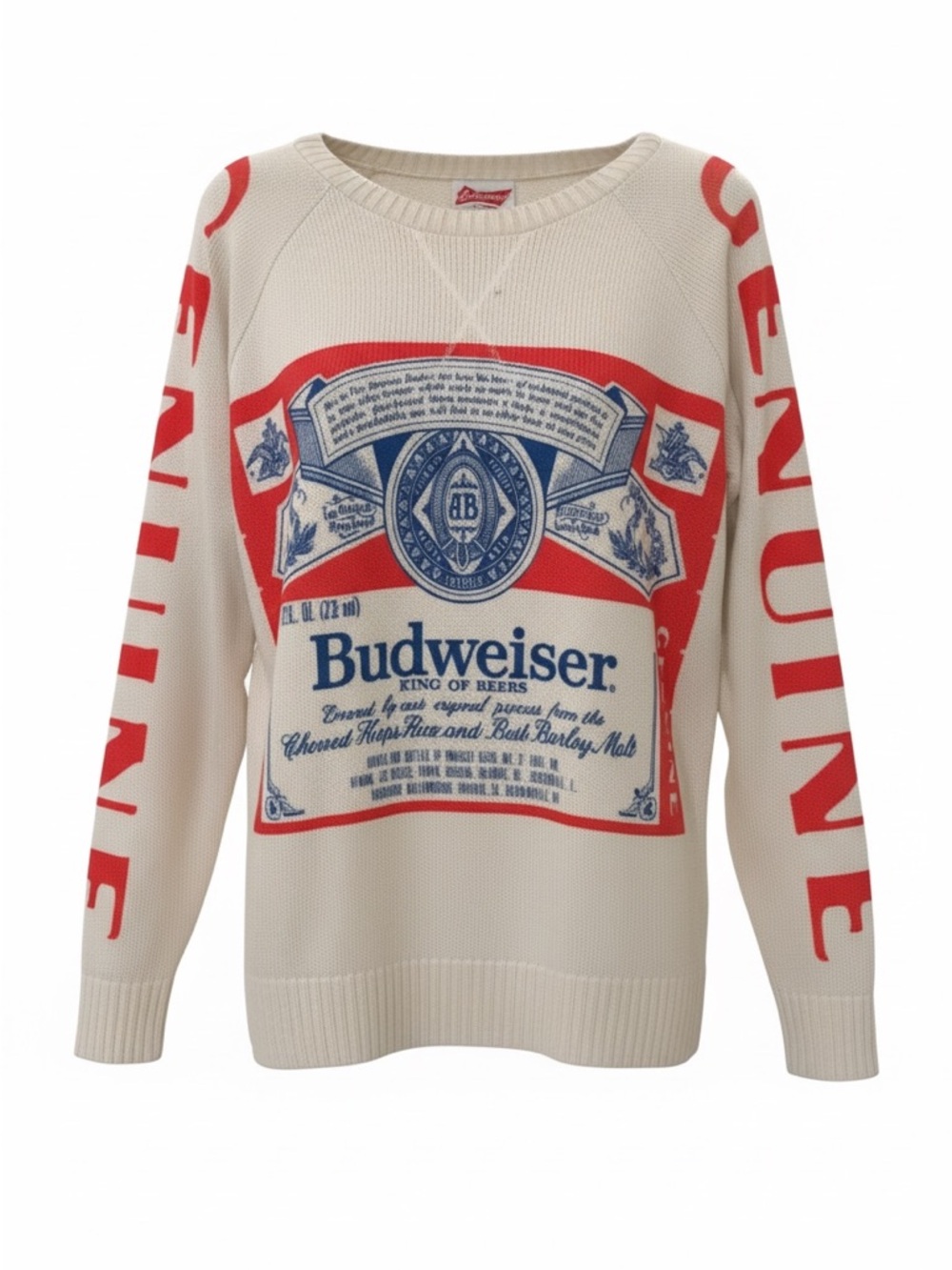 Budweiser Cream Sweater with Red & Blue Label Graphic